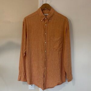 Turnbury Men's 100% Linen Long-sleeved Button Up Shirt Size Medium Orange
